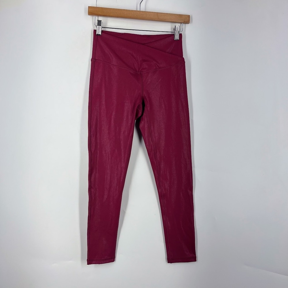 Z by Zella Womens Crossover Waist Metallic Leggings Berry Red High Rise Leggings